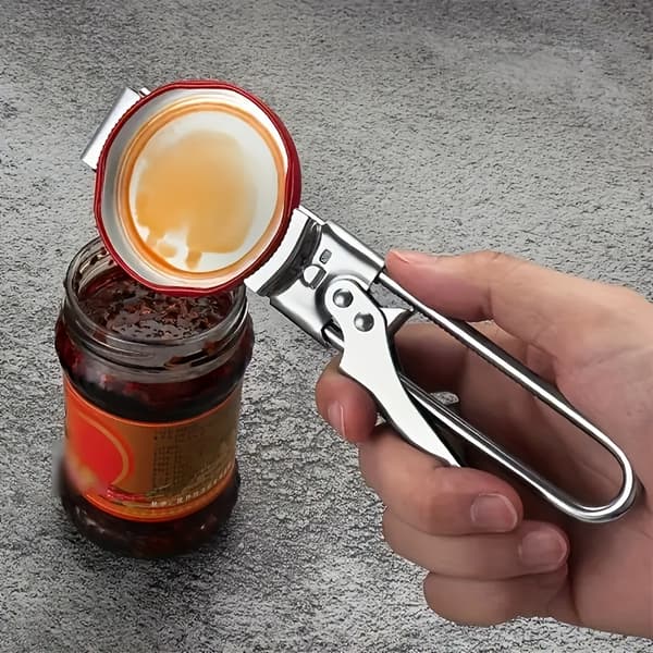 Boks- og flaskeåpner i rustfritt stål, ergonomisk grep, multifunksjonell