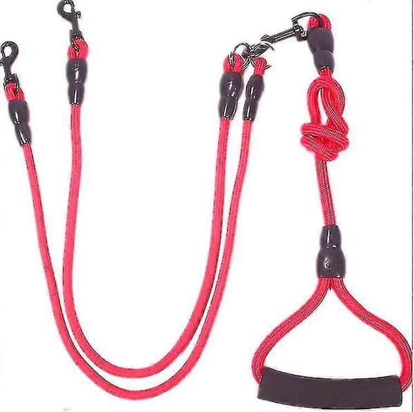 Pet Leash Detachable Dog Leash with Foam Handle 1 Leash for 2 Dogs (Red)
