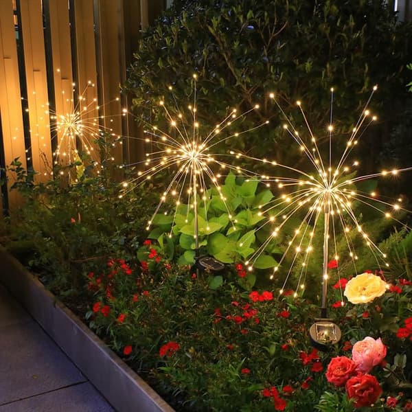 2-pack Solar-Powered Firework Lights Outdoor 150 LED 8 Lighting Modes (Warm White)