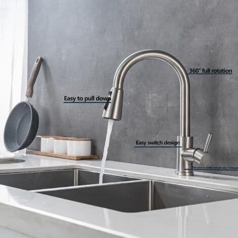 Kitchen Faucet with Pull-Down Spray, Brushed Nickel, Single Handle, Stainless Steel (FMY)