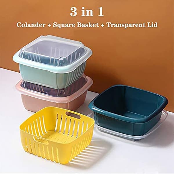 Kitchen Strainer with Lid Household Double-Layer Basket Multifunctional Fruit and Vegetable Storage Containers