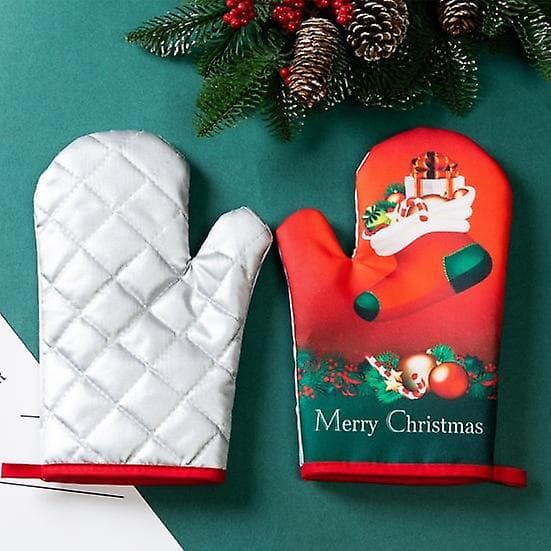 Baking Mitt Cartoon Pattern Christmas Mitt Heat Resistant Oven Mitt with Mat for Home Kitchen-FY-