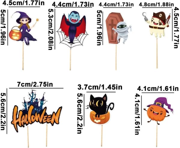 Halloween cupcake Toppers 7-delt sett skummelt søtt -