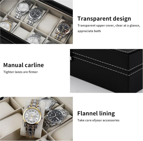 Displayfodral för 12 klockor med glaslock och sammetsfoder