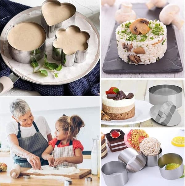 6 stk. 4 former kageforme i rustfrit stål - dessertform, bageforme, til butterdej og mousse