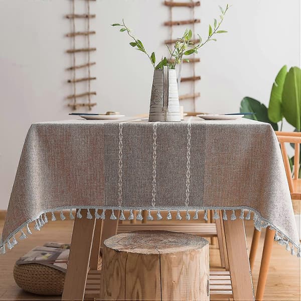 Cotton Linen Striped Waterproof Tablecloth - Rustic Square Kitchen/Party