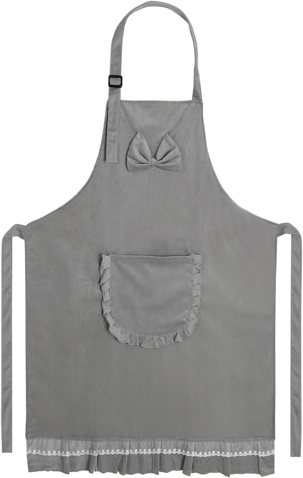Women's Apron Cotton Kitchen Apron with Adjustable Neck and Large Pocket Personalized Apron for Grilling Cooking Baking Cleaning Workshop Bar Grey