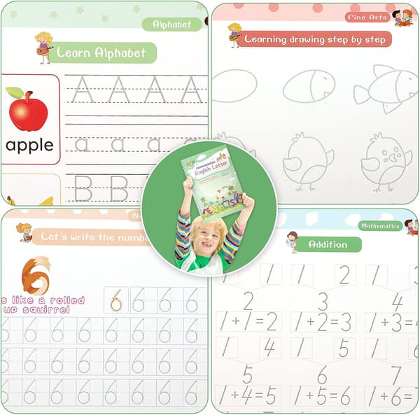 Magic Calligraphy Practice Book, Reusable Magic Pen, Letters and Numbers, Template Design, Pen Control Training, Puzzles, Early Education