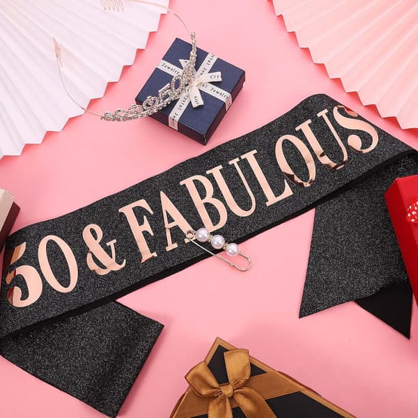 Bursdagsdekorasjon Rhinestone Krone Skjerf 50 År Kvinne \"50 & Fa