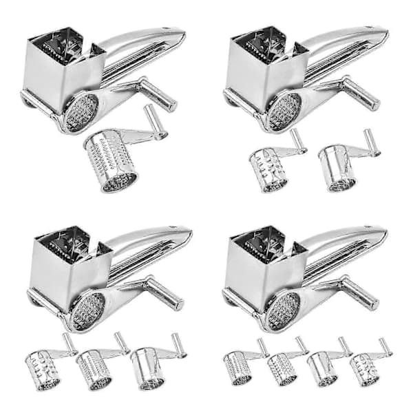Stainless Steel Rotary Cheese Grater with Sharp Drum Blades and Ergonomic Handle for Kitchen Use Silver 20 x 8 cm Silver D Silver silver D