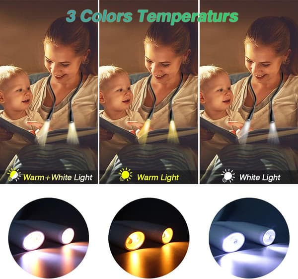LED-halslampe til læsning, genopladelig med 4 LED-lys