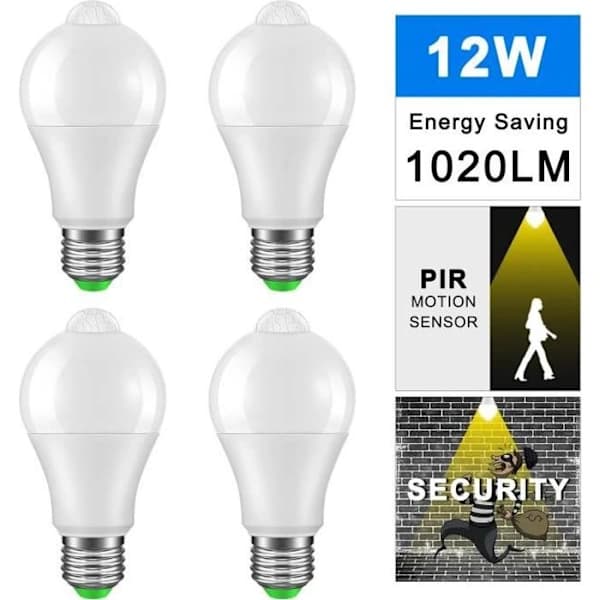 LED-pære - Uspecificeret - E27 - 12W - 3000K - Lyssensor og PIR