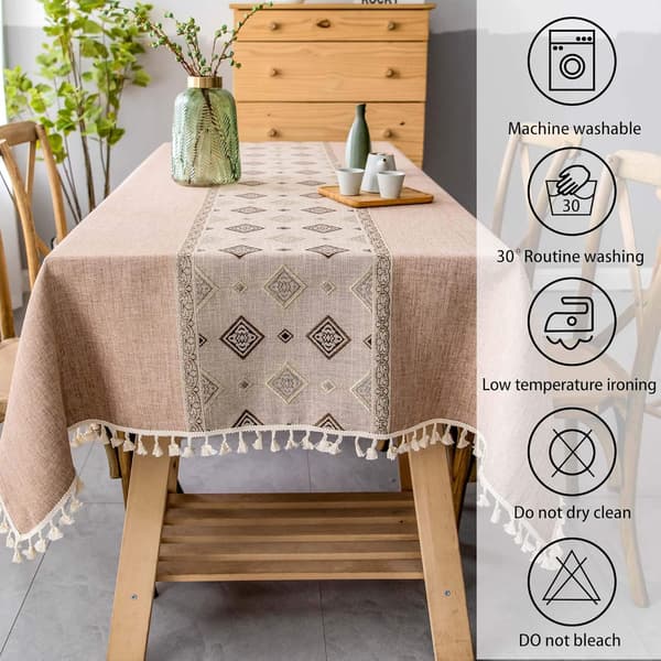 Hør bomuld rektangulær dug, firkantet sting kvastformet rektangulær dug Vaskbare duge til køkken spisebord (140x180cm)C