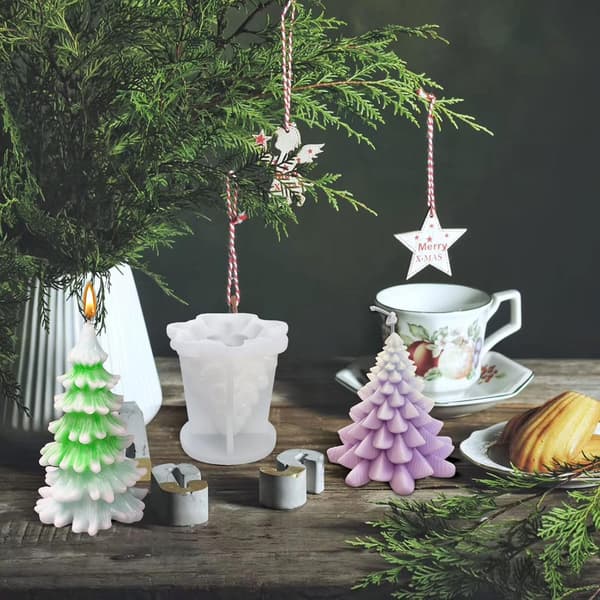Julelysforme, 3D Juletræ Silikoneform til Lysfremstilling, DIY Håndværk Harpiksform til Duftlys, Sæbe, Slik, Chokolade