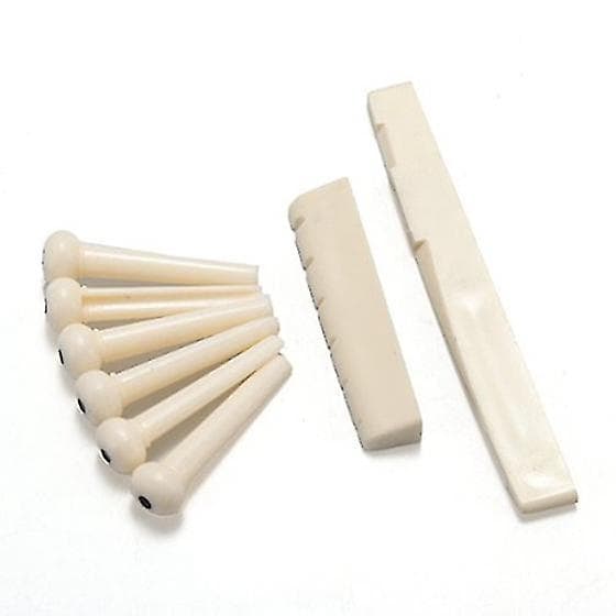 6 stk. brostift + sadel + sadelben / ben akustisk gitar hvit