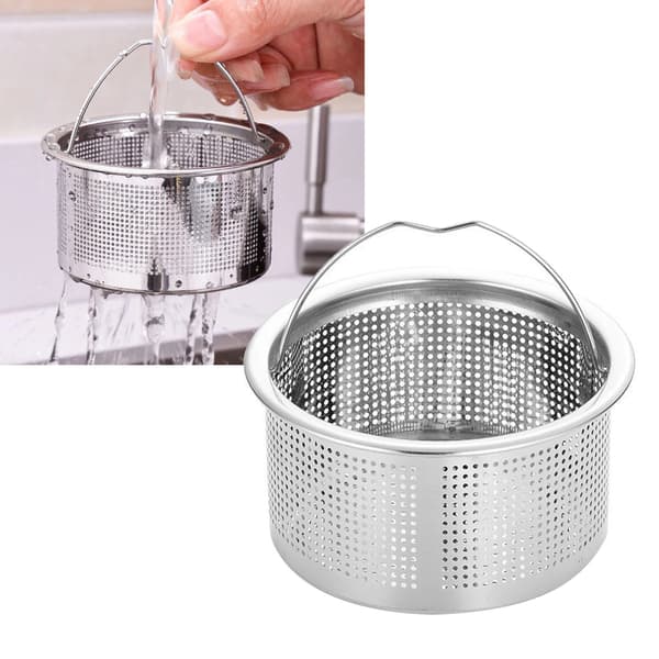 Sink Strainer with Handle 304 Stainless Steel Sink Drain Deep Cup Basket Strainer 3in Outer Diameter