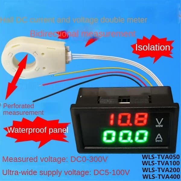 Hall Amperemeter Voltmeter DC 0-300V 50A Batterimonitor LED Digital Strømspændingsmåler 12V 24V 36V 48V 60V Bil