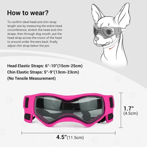 Pet Sunglasses, UV Protection, Windproof, Soft Frame, Pink, Suitable for Driving and the Beach.