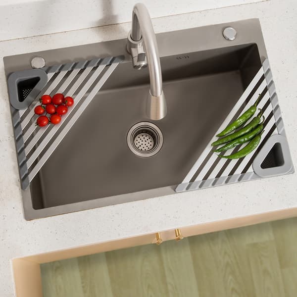 Sink Mounted Triangles Drain Rack Household Cutlery Drying Rack for Home Kitchen Light Grey Small Light Grey Small