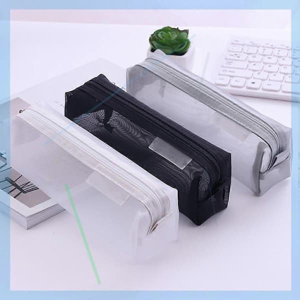 Pencil Case Transparent Mesh Pen Holder for School Practical Pen Container Black[DB]