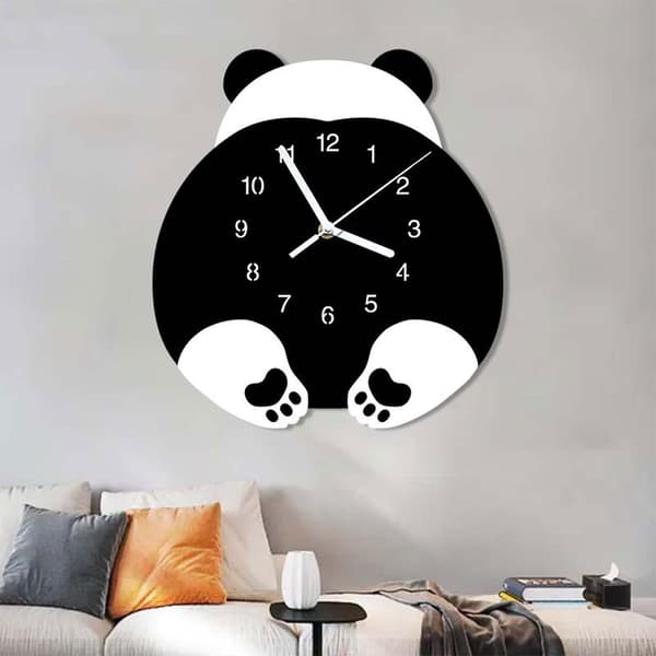 Cartoon Panda Wall Clock Silent Funny Animal Hanging Art For Time Clocks