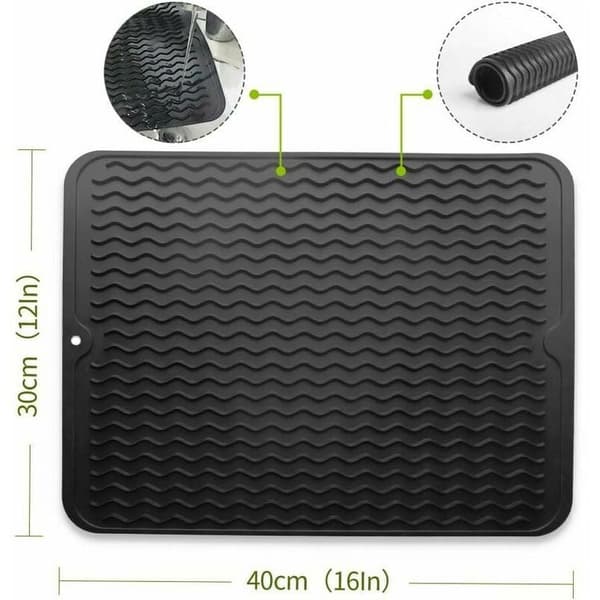 Silicone Drying Mat, Eco-Friendly, Heat-Resistant, Non-Slip, for Drying, (Black, Large)