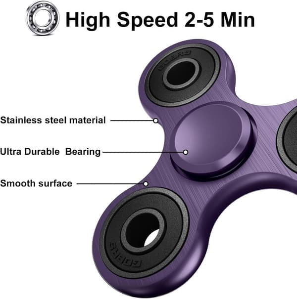 Fidget Spinner - Rustfritt Stål - Snurrer 2-5 Minutter - For Barn & Voksne