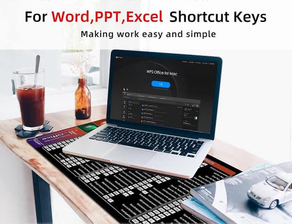 Large Mouse Pad XL, Office Shortcut Mat, Extended Computer Mouse Pad/Desk Pad with Stitched Edges for Word/Excel/PPT (800x300mm)