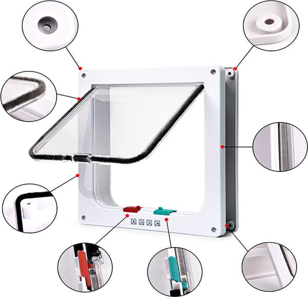 Cat flap, controllable entry and exit, 4 locking positions, white XL, for pets up to 12.5 kg