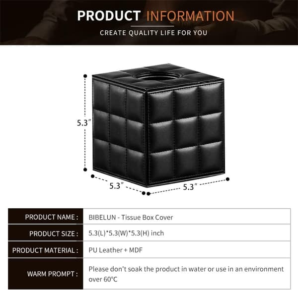 Tissue Box Cover, PU Leather Square Tissue Box Holder, Napkin Dispenser