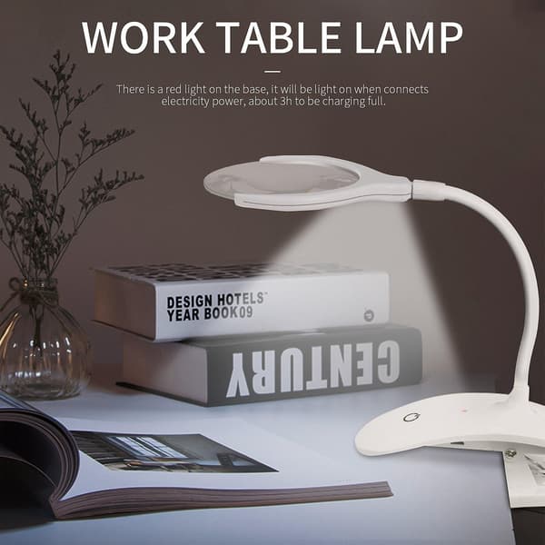 Handheld Magnifying Glass 3X 8X Illuminated Desk Table Lamp LED Magnifier Rechargeable Magnifying Glass Wi [DB] white white