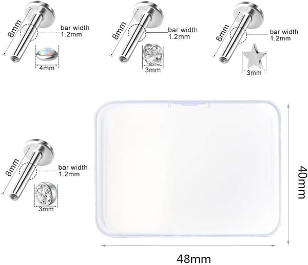 12-25 Stk. 16G Tragusøreringe til Kvinder Mænd Brusk Labret Stud Piercing Smykker Sølv A - 18