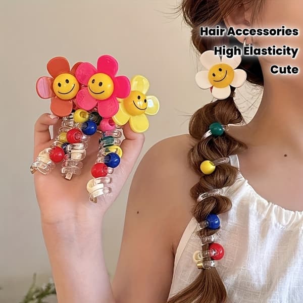 4 st Söta Solros Bubbla Fläta Håraccessoarer, Hög Elasticitet Scrunchies, Nya Premium Hårband för Hästsvans för Kvinnor [DB] Polychrome 4 st Polychrome 4pcs