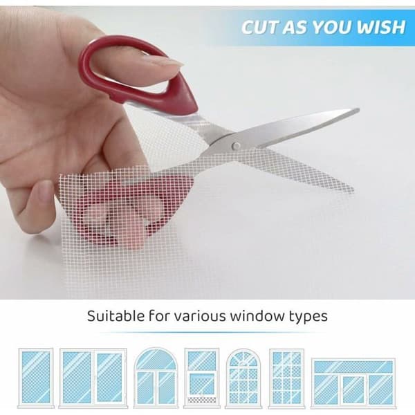 300x120cm Window Mosquito Net, Adjustable Window Screen Roll, White Fiberglass Mesh, Fire Retardant, Durable, Net[DB]