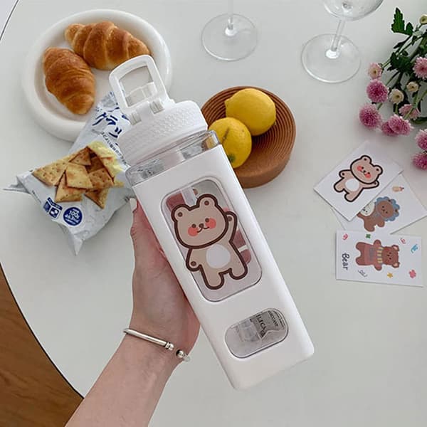 Kawaii Water Bottle with Straw and Decal 23.6oz Leakproof Large C