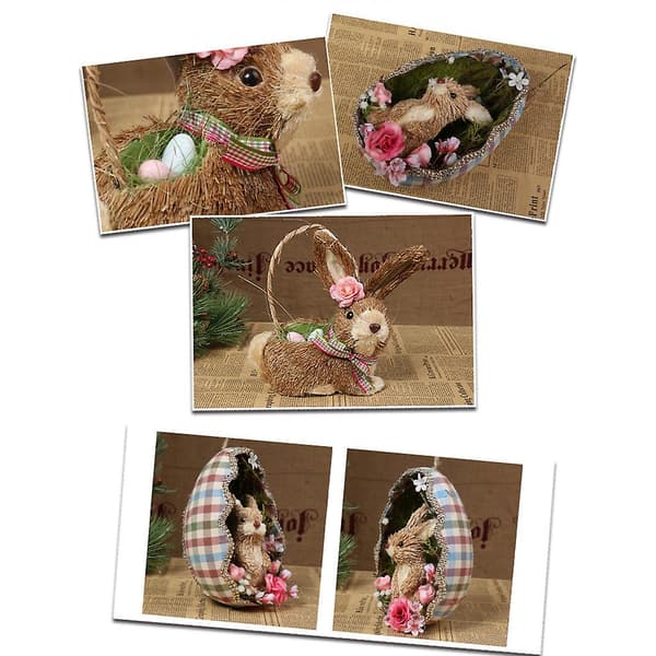 Artificial Straw Eggshell Easter Bunny Figurines Handmade Woven Rabbit Desktop Decorations Crafts Garden Party Decorations Home
