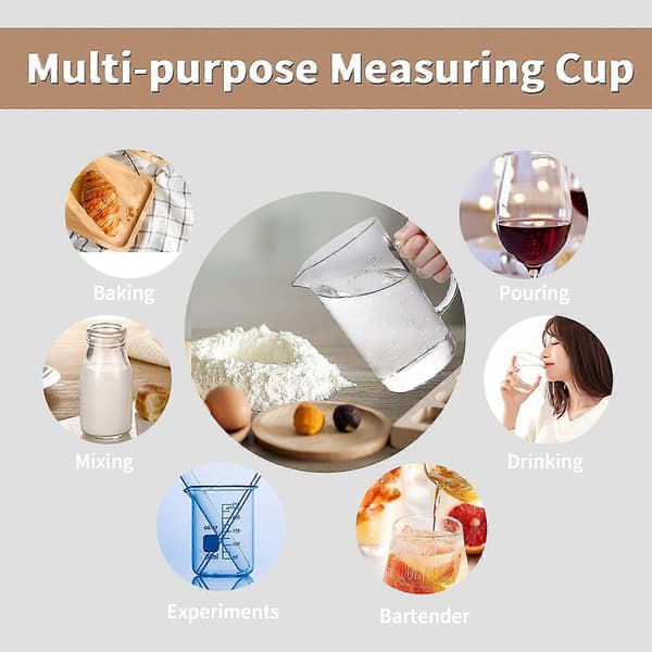 500 ml Glass Measuring Cup with Handle, Three Scales (Oz/Cup/ml), V-shaped Spout, for Kitchen and Restaurant