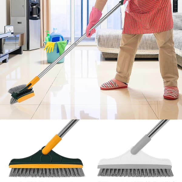 Bathroom Cleaning Brush 3-in-1 Adjustable V-shaped Floor Brush with Long Handle for Cleaning Tile Corners Yellow Green 1 pc [DB]