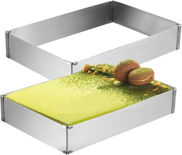 Justerbar firkantet bageform - 2 kageringe i rustfrit stål, moussering til dessert og pizza (18 cm+)