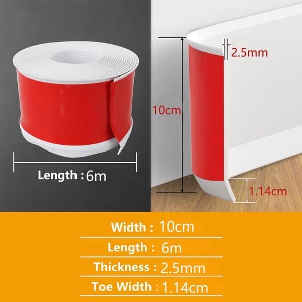 Flexible Vinyl Skirting Board 10 cm x 6 m – Self-Adhesive Baseboard for Wall & Floor