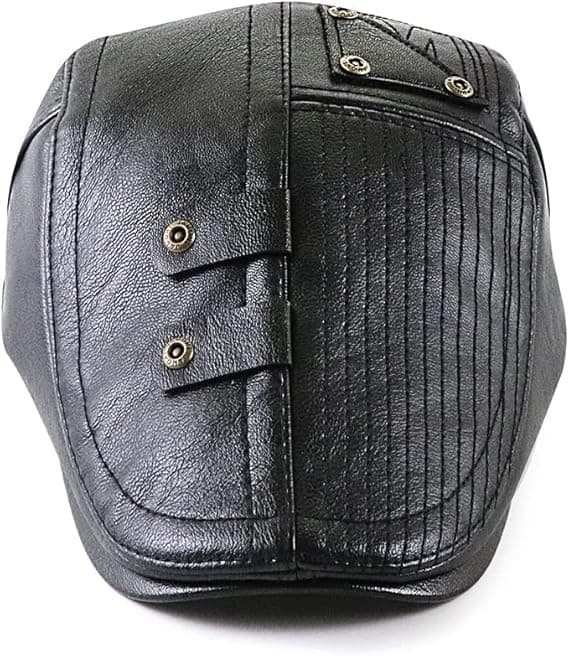 Herre Flat Cap Hat Justerbar Flat Baret PU Læder 56-60cm