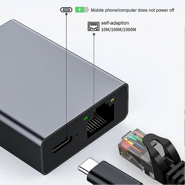 Til Google TV 4K USB Dock Adapter USB C Ethernet USB C til Ethernet Adapter Plug and Play Understøtter PD