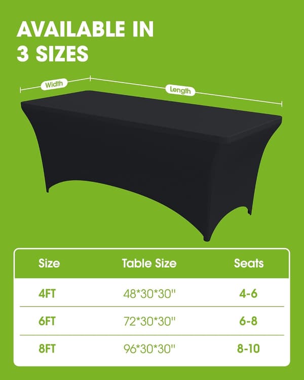Spandex Tablecloth 1.8 m - 2-pack, Snug-Fit and Tight Tablecloth for Rectangular Table, Wrinkle-Free and Stretchy Tablecloth for Party, Wedding, Banquet and
