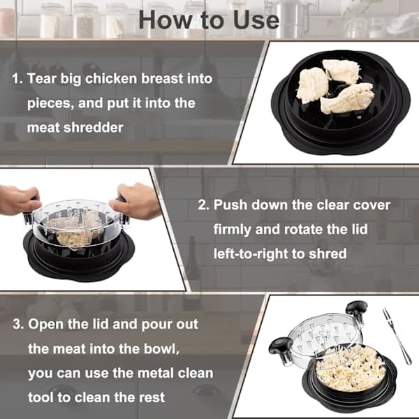 Large Chicken Shredder - Non-Slip Tool for Shredding Chicken Breast, Includes Brush & Fork, BPA-Free, Suitable for Pork, Beef, Chicken