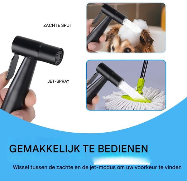 Håndholdt bidet-sprøjte til toilet med slange, justerbart vandtryk, blød sprøjte, sort