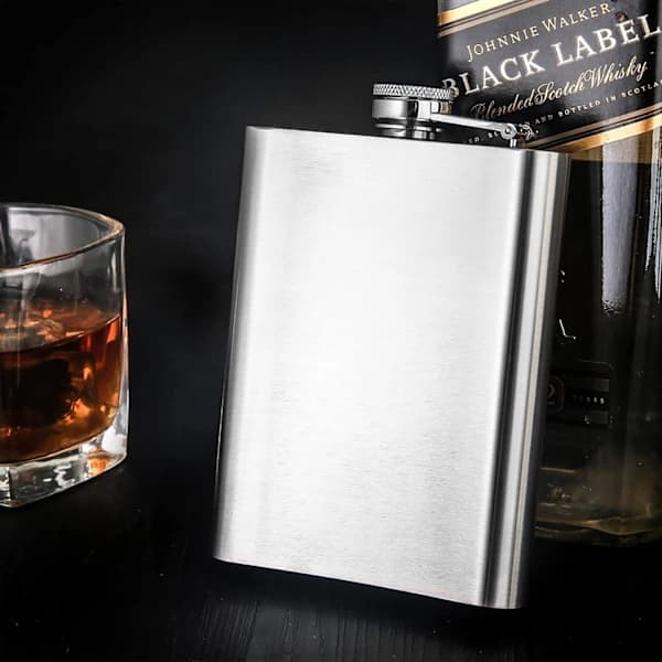 Stainless Steel Hip Flask with Screw Cap, Leak-Proof, Portable for BBQs, Camping, Silver 120ml
