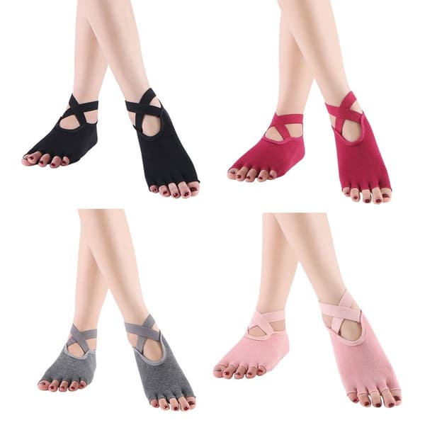Women's Toe Socks, Non-Slip Five-Toe Socks for Black + Red + Pink + Grey KLB