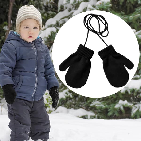 Strikvanter til babyer, varme, vinter, bløde, behagelige, søde sorte - Schwarz