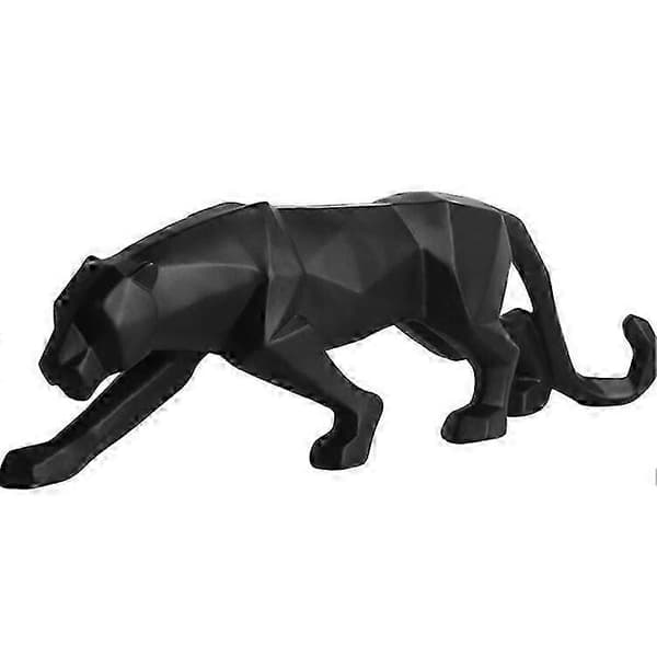 Panter Skulptur Ornament, Statue Moderne Geometrisk Resin Leopard Ornament - Sort, Stor, 44cm