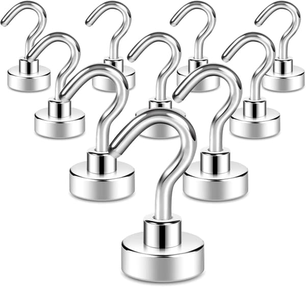 10-pack Magnetic Hooks, 10kg+ Strong Magnet with Refrigerator Hook, Heavy Duty Cruise Hook for Ceiling, Magnetic Hook